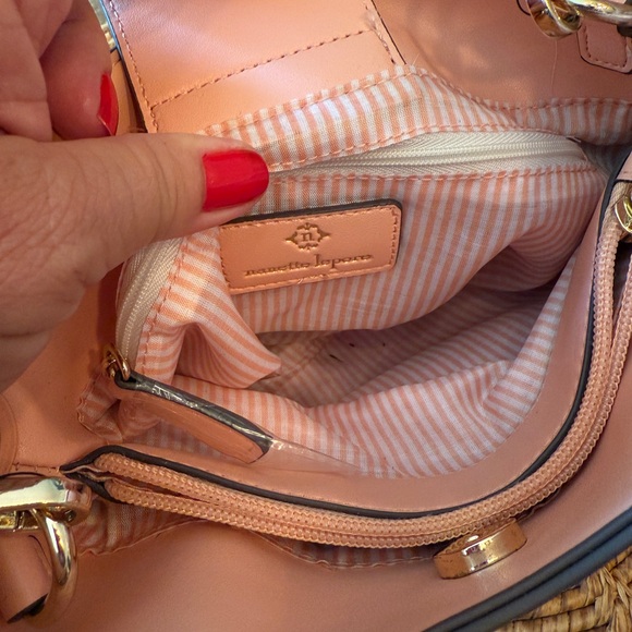 New Nanette Lepore Peach with Tan Weave Bucket Crossbody Bag - Picture 8 of 11
